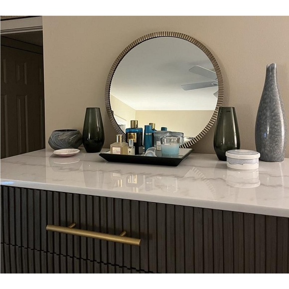 30" Pleated Brass Round Wall Mirror Antique Finish - Hearth & Hand™ Magnolia - Picture 5 of 5